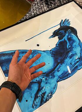 现代抽象人物HkR0S装饰画蓝色彩裸体众艺家术版画客厅挂水画卧小