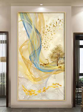 网红镶钻晶瓷画入玄关装饰画中版客厅画走廊户过挂道竖尽头壁画金