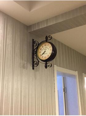 欧简式铁艺双挂钟创意美式两面挂表现MTW代约客厅面家用表复古钟