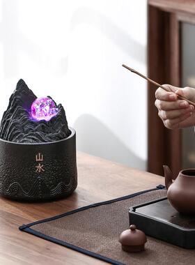 流水摆件循环水不插电USB迷你简约现代办公室桌面书房茶台装饰品