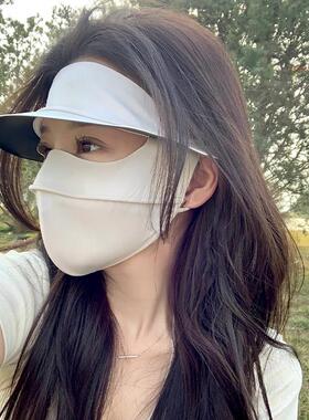 防晒面罩女夏季骑行抗UV口罩冰丝透气黑胶帽子一体遮全脸基尼