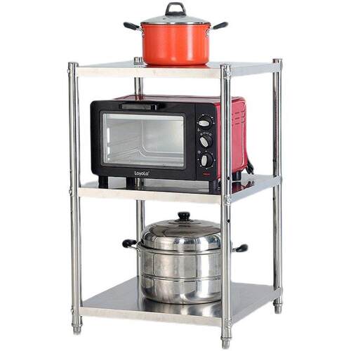 不锈钢厨房置物架家用落地三层收纳锅架微波炉架子烤箱储物蔬菜架 - 图3