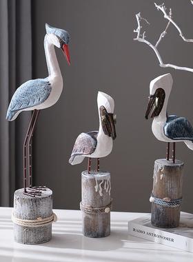 创意地中海海洋风格实木海鸟海鸥客厅玄关装饰橱窗婚礼装饰品摆件