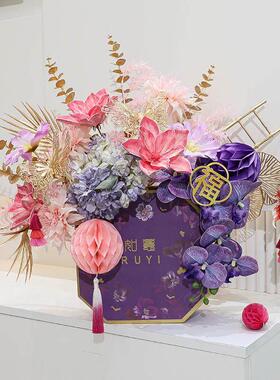 2025新年拥抱桶装饰乔迁客厅装饰财富水果除夕花模拟花新年祝福桶
