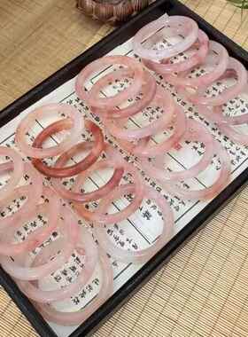 2026新疆金丝玉桃花酿手镯女款粉冰透桃花粉飘花金丝玉少女玉镯子