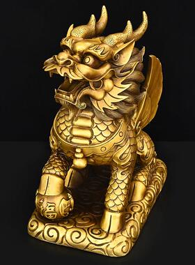 黄铜财富麒麟摆件一对家居房子缺角玄关客厅摆放电视柜桌面装饰