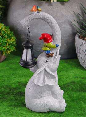 花园太阳能灯大象提灯摆件手工动物树脂工艺品庭院景观小夜灯