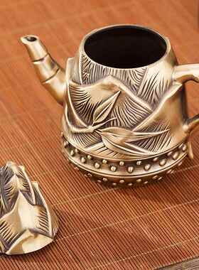 中式黄铜竹笋壶茶壶摆件铜器茶具功夫茶道小茶壶金属工艺品