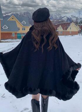 Women'S Winter Warm Plush Cape, Gradient Color, Casual