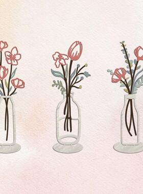 3件套金属花卉铁艺术乡村农舍装饰极简主义摆件装饰客厅浴室卧室