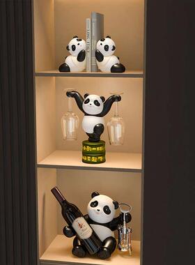 熊猫红酒架摆件轻奢高档客厅餐边柜酒柜装饰组合套装乔迁新居礼品