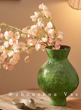 景德镇纯手工绿色花瓶陶瓷花器高档摆件客厅玄关水培鲜花花瓶复古