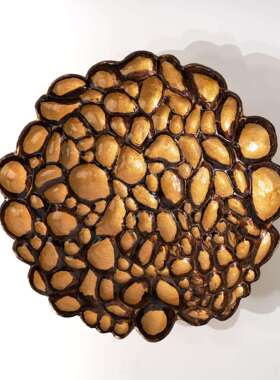 现代中古金居色叶脉果置物收纳创风意摆件桌面餐桌客盘厅家DV2215