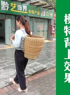 贵州手工编织竹背篓采茶背篼家用买菜购物筐小号大号双肩赶集竹篓