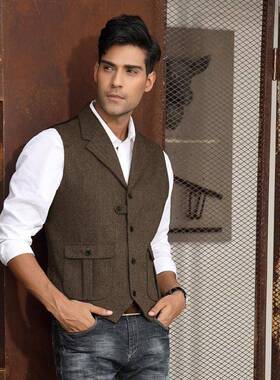 M 82840 Men's Suit Vest Herringbone Lapel 人字纹西装马甲