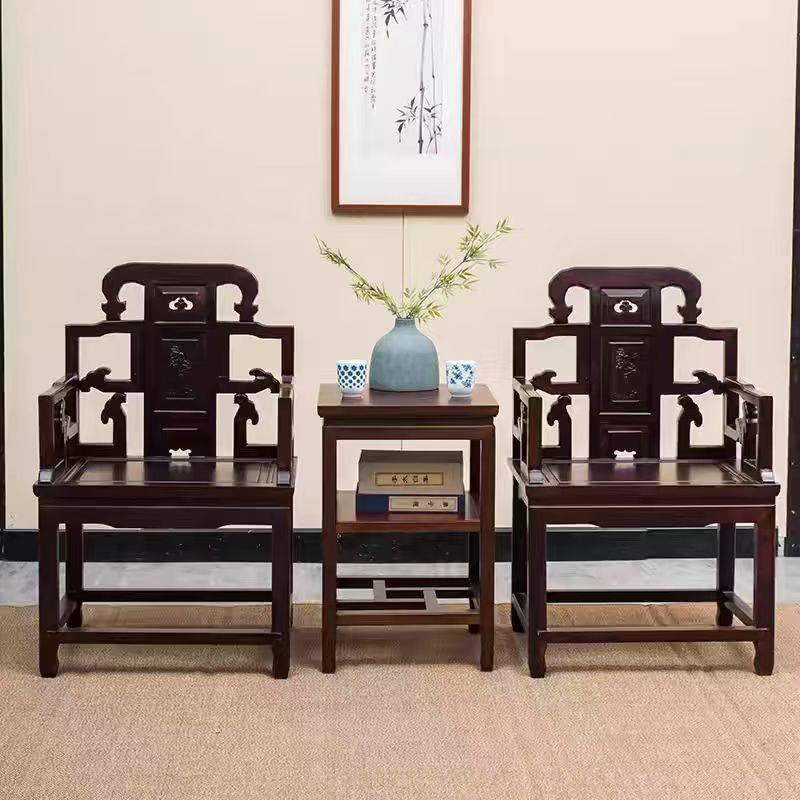 全实木太师椅三件套明清古典皇宫椅围椅中式榆木单人椅客厅主人椅 - 图1