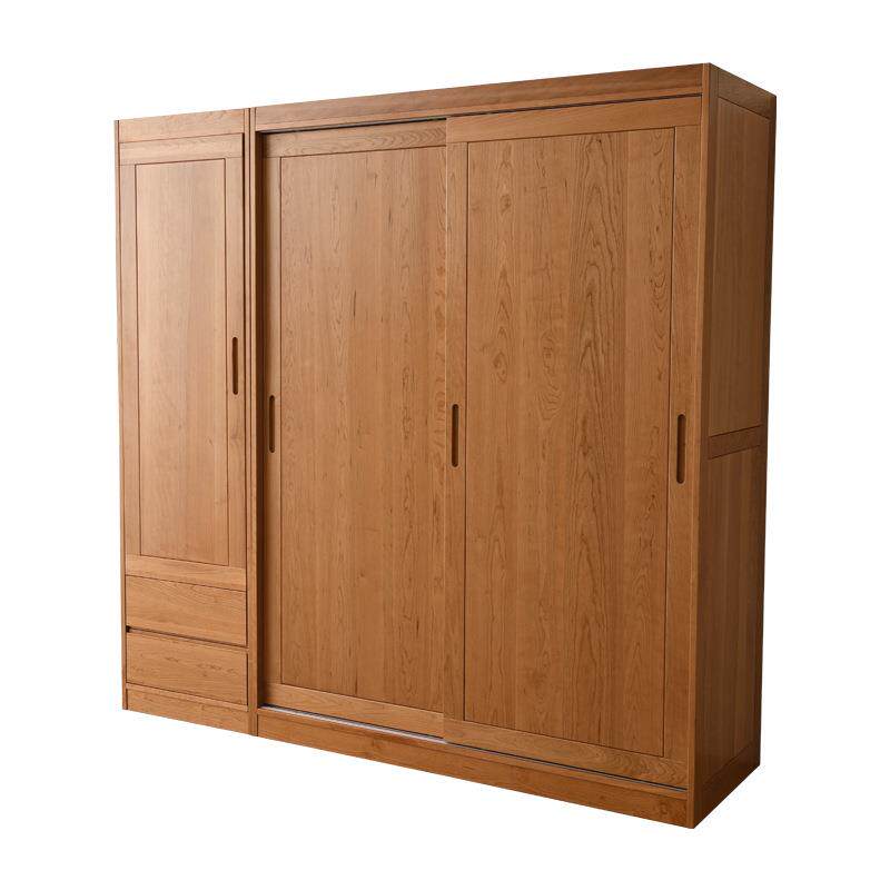 中子古樱桃实木风简约推拉LFS门木大衣柜日式单门原木卧室储物柜 - 图3