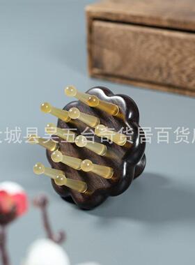 莲蓬檀木丁丁梳摩梳花按摩木梳子家用宽齿养羊角莲蓬发荷羊按角经