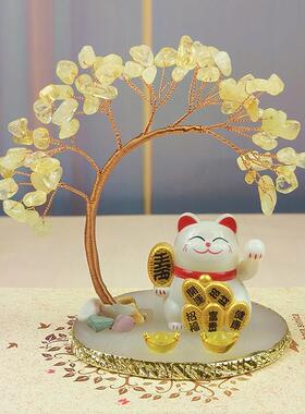 正品太阳能财猫招件自动摆招手黄水树办公室工晶位办公桌电脑桌面