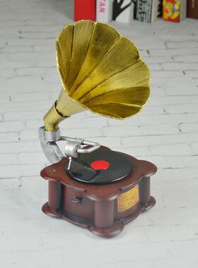 复古铁皮留声机模型摆件家居软装饰品铁艺留声机摆设摄影道具