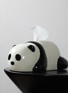 创意陶瓷熊猫纸巾盒可爱动物抽纸盒客厅桌面装饰摆件家用餐巾纸盒