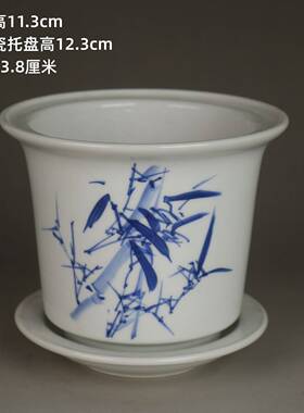 567厂货艺术瓷厂青花竹报平安陶瓷花盆多肉菖蒲花盆彷古怀旧瓷器
