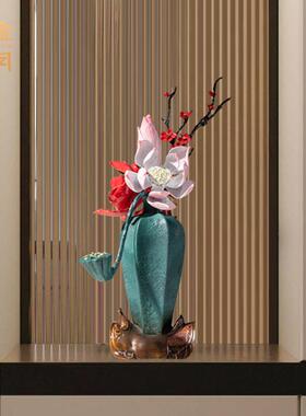 铜金岁月四季平安牡丹花铜摆件仿真荷花梅花莲蓬客厅餐桌花卉摆件