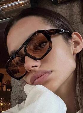 ins fashion big frame double beam sunglasses leopard glasses