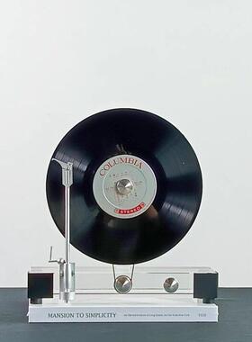 简约立式覆古留声机黑胶唱片轻奢创意摆件模型桌面书房水晶装饰品