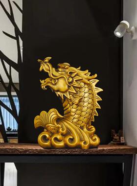 黄铜鳌头摆件龙头鱼鳌鱼五脊六兽龙头鱼鸱吻占铜龙鱼风水招财