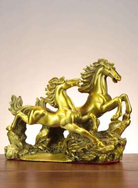 铜马铜十二生肖马铜双马腾飞家居店铺办公室工艺品摆件双奔马