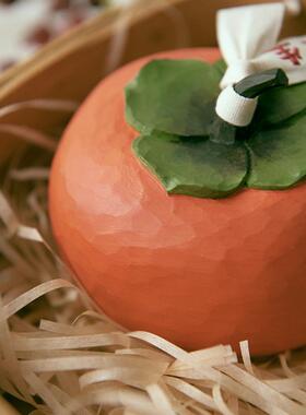 柿子木雕饰品创意可爱实木手工装饰礼品桌面车节日祝福木男女