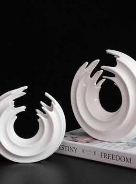 简约现白色陶瓷摆件创意弧形桌面摆件客厅样板房装饰品