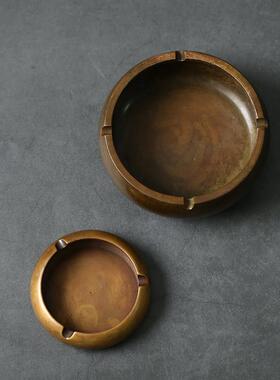 黄铜复古烟灰缸加厚车载烟缸客厅茶桌装饰品创意卧室摆件高档烟盅