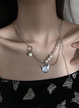 洛米猫咪反光珍珠拼接项链项链