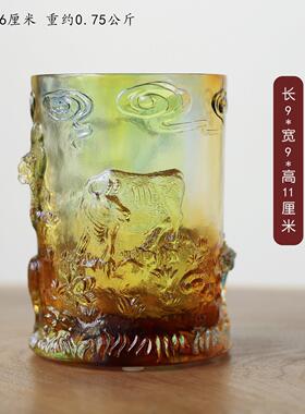 琉璃笔筒教师节礼品桌面摆件生日礼物新中式书房装饰摆设五牛图