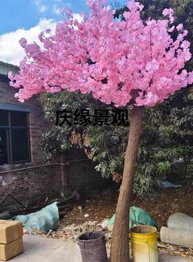 仿真樱花树绿植八重樱酒店大堂走廊转角浪漫造景风