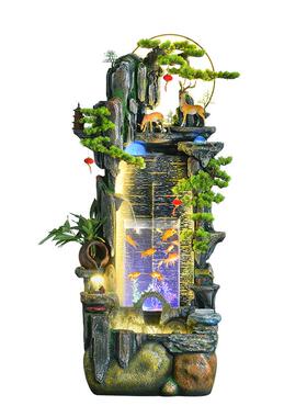 假山流水幕墙喷泉瀑布鱼池缸摆件家居办公室内落地餐厅园艺盆景观