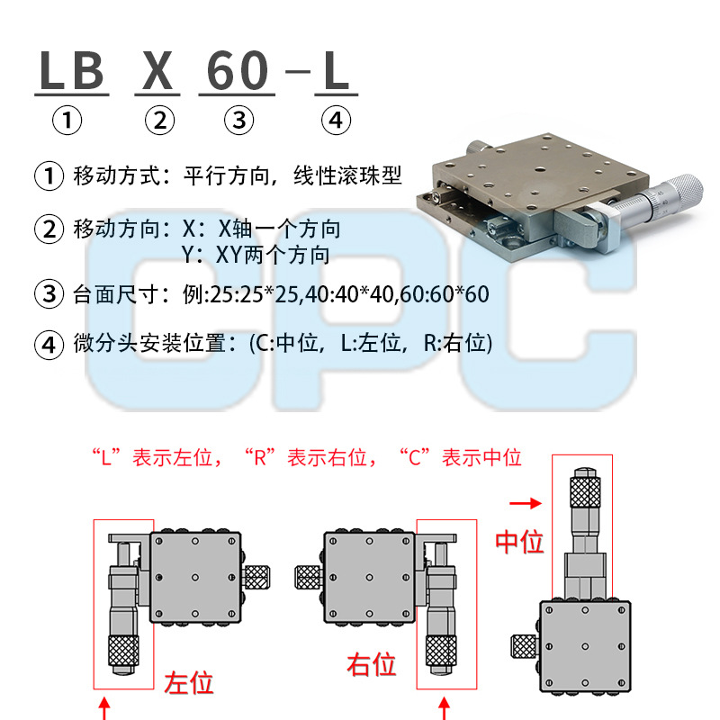 X轴位移平台LBX40/60/25/LBY80精密手动微调直线移动不锈钢滑台-图0