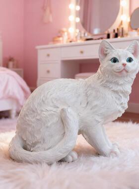 真摆件白黄灰色动物树脂雕塑模型工艺品庭院仿花DIY女园房间装猫