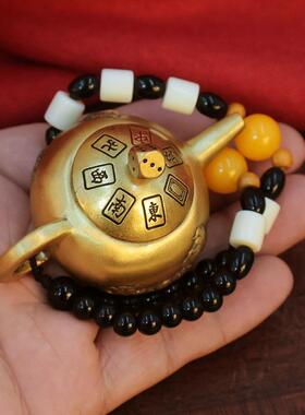 全黄铜小茶壶创意模型桌面摆件中式迷你茶壶手把件书房覆古小玩意