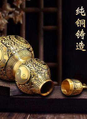 纯黄铜葫芦摆件开盖空心装朱砂五帝钱挂件客厅玄关招财工艺品摆饰