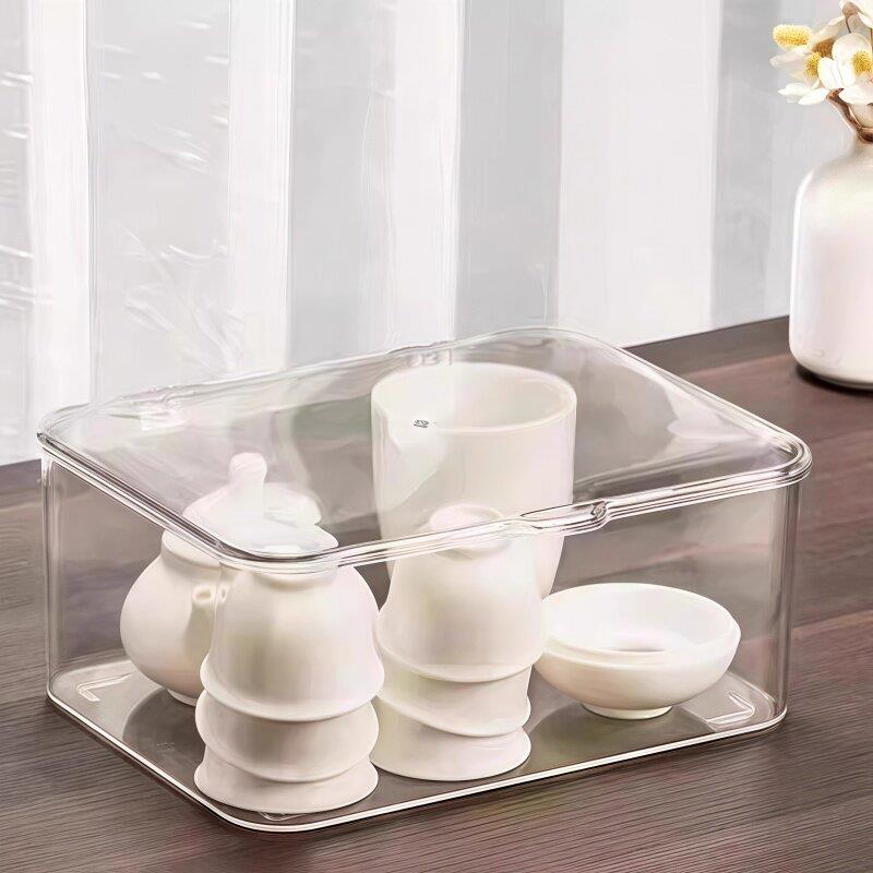 Tea set storage box with lid dustproof transparent tea table table top tea tea cup sorting storage Kung Fu teapot storage