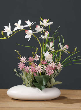 仿真蝴蝶兰花艺套装陶瓷花瓶摆件新中式客厅餐桌博古架盆栽装饰品