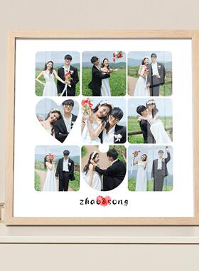 定制情侣婚纱照实木相框摆台多宫格加打印影楼高清结婚写真照照片