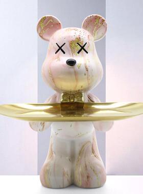 卡通熊1摆件熊托盘树软脂摆件厅玄客房间办公室收纳装关饰桌面摆