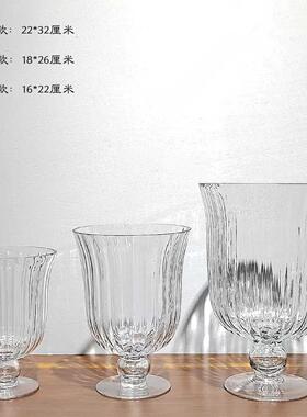 现简约透明脚杯玻璃花摆件家居演播厅餐厅桌面插花设计摆件