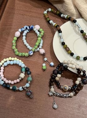 手链可爱卡通小狗骨头手串新中式手工编制串珠手环