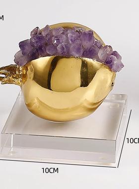 高档欧现代轻奢客厅北意石榴花软装饰酒柜样板天房然粉紫水晶石摆