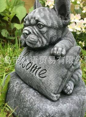 新款直销2021跨境新品狗狗抱枕欢迎语看门狗树脂工艺品摆件庭院装